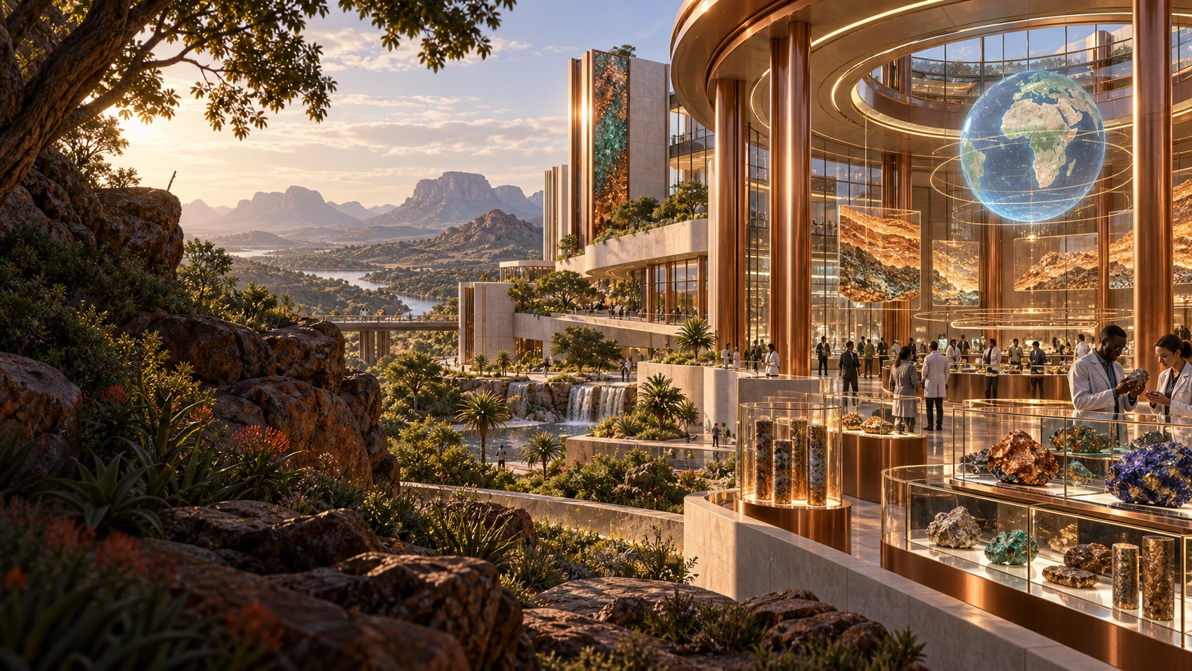 A copper and glass mineral research institute and global resource exchange among southern African highlands